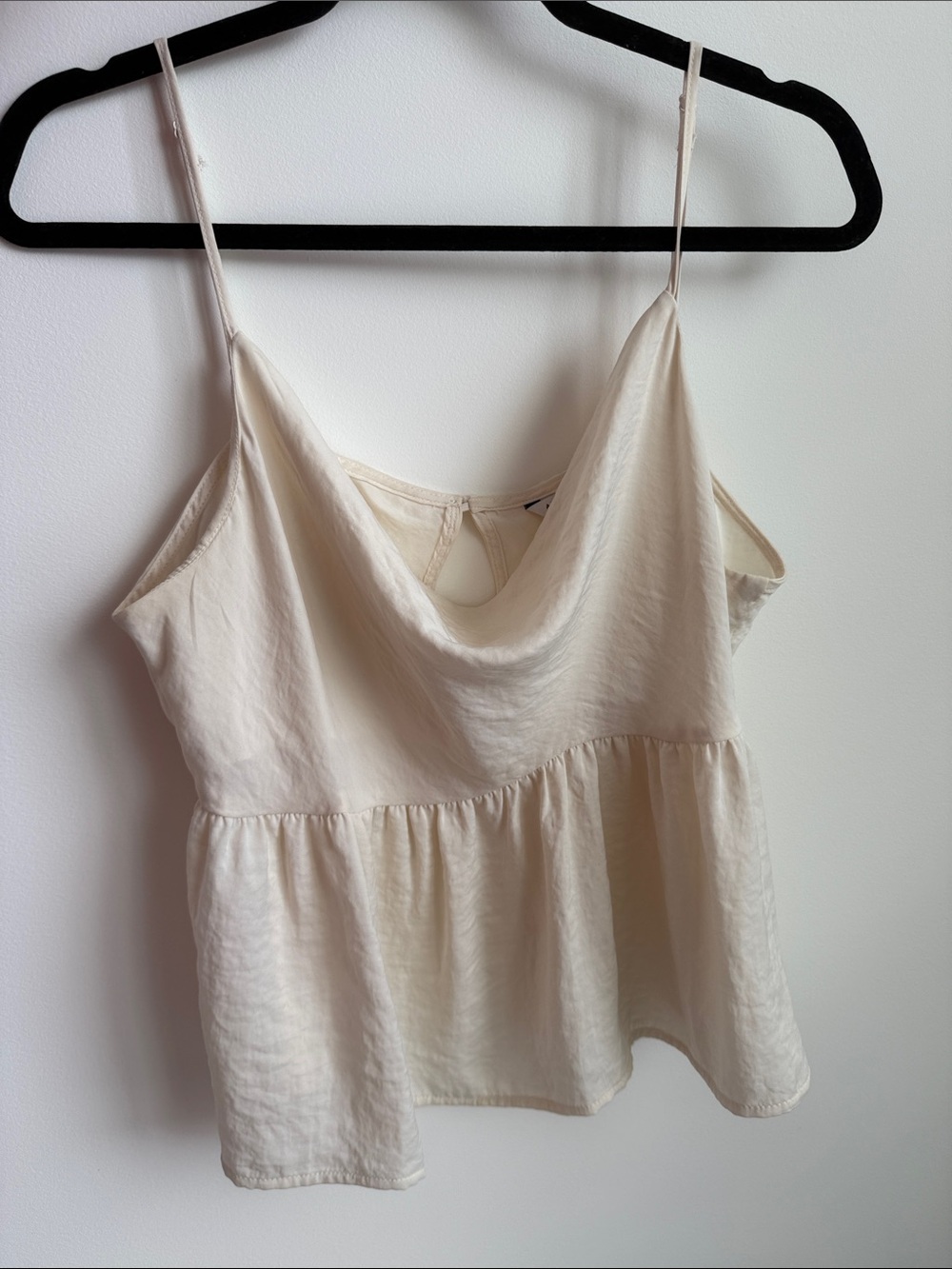 American Eagle Outfitters Cream Satin Cowl Neck Peplum Camisole